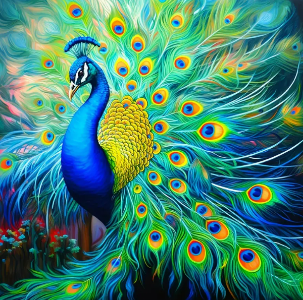Diamond Paintin Prächtiger Pfau blau